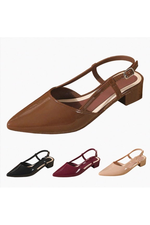 Women's Mary Jane Shoes Point Toe Ballet Flat Adjustable Ankle Buckle Mules Casual Slip on Comfortable Chunky Low Block Heels Wine Size 7