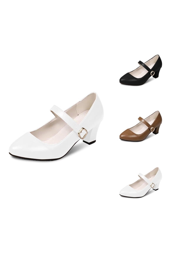 Women's Mary Jane Shoes Square Heel Closed Toe On Dress Shoes Wedding Party Back to School Pump Shoes For Casual Outings Festival Comfortable Buckle Strap