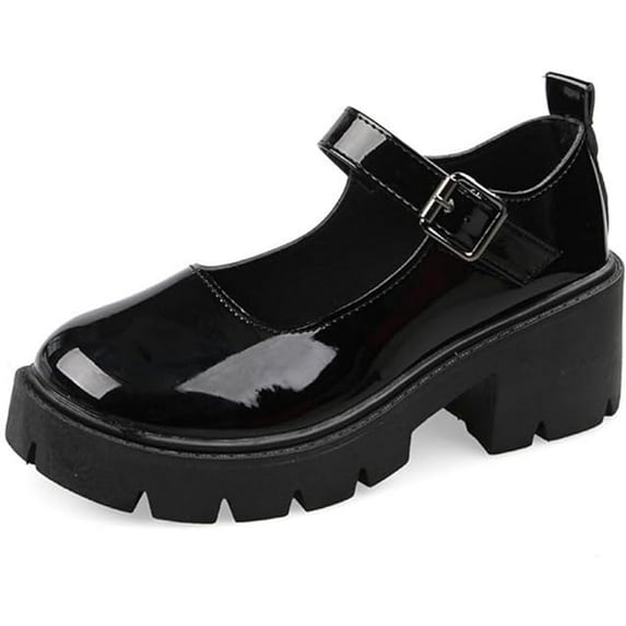 Women's Mary Jane Shoes Thick Sole Shoes Bow Pearl Decoration Gothic Sweet Style Platform Shoes Patent Leather Rivet decoration