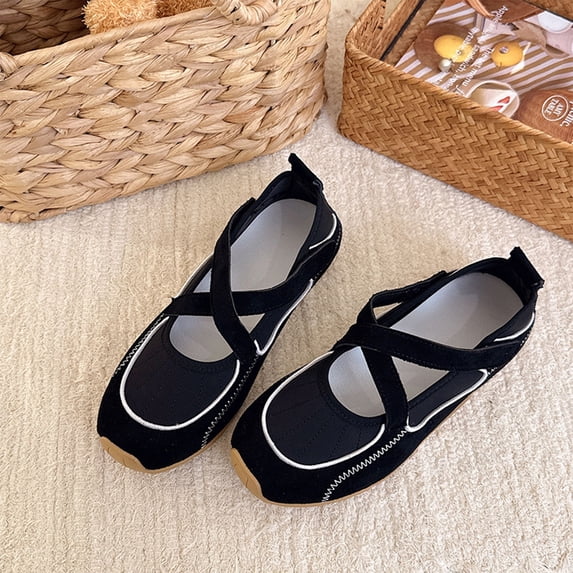 Women’s Mary Jane Shoes with Cross Strap Design and Hidden Wedge Soft Sole Round Toe Casual Sneakers for Walking and Travel