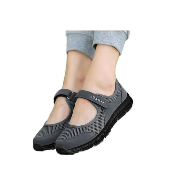 Women's Mary Jane Sneakers - Slip-On Comfort Walking Shoes, Lightweight & Breathable Mesh, Cushioned Arch Support, Non-Slip Sole - Perfect for Work, Nursing, Travel (Black/White/Gray)