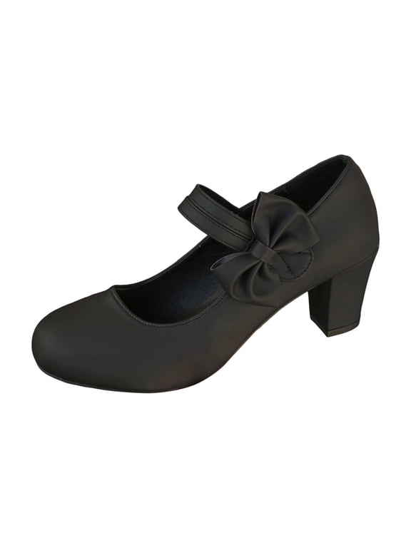 Women's Mary Jane Vintage Heels with Bow 1950s Pumps Closed Toe 1920s Victorian Sweet Ankle Strap Faux Suede Elegant Comfortable Formal Dressy Ladies Shoes, 39