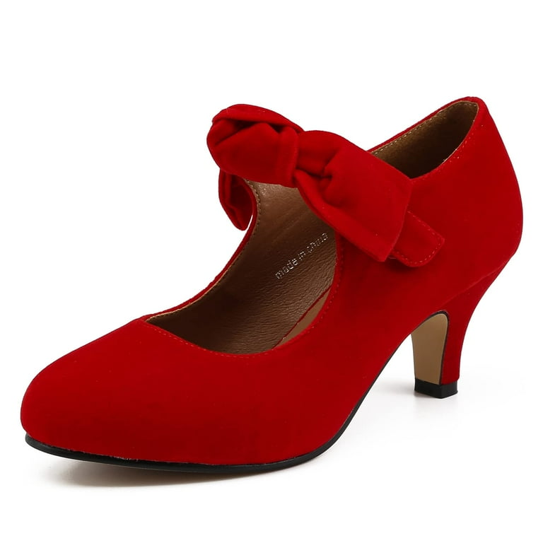 Women s Mary Jane with Heel Vintage Shoes Retro Cute Bow Round Toe Size 11 Walmart