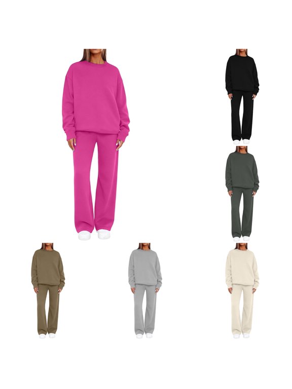 Women’s Matching Sets 2025 Fall Crewneck Track Suit Two Piece Outfit Casual Daily Campus Outdoor Solid Color Versatile All Season