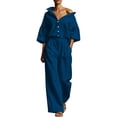 thumbnail image 1 of Women's Matching Tracksuit Set Baeitkot Women's Solid Casual 2 Piece Outfits Oversized Button Down Shirts High Waist Pleated Wide Leg Pants Loose Matching Tracksuit Set Navy XXXL, 1 of 7