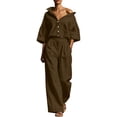 thumbnail image 1 of Women's Matching Tracksuit Set Baeitkot Women's Solid Casual 2 Piece Outfits Oversized Button Down Shirts High Waist Pleated Wide Leg Pants Loose Matching Tracksuit Set Brown M, 1 of 7