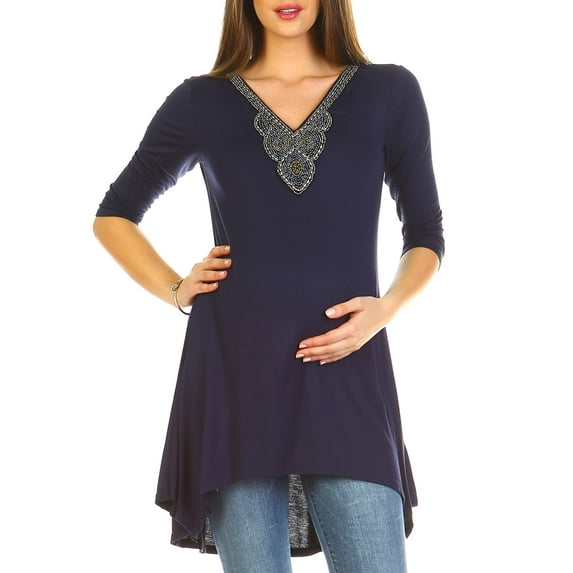Women's Maternity Beaded Tunic Top - Extended Sizes Available