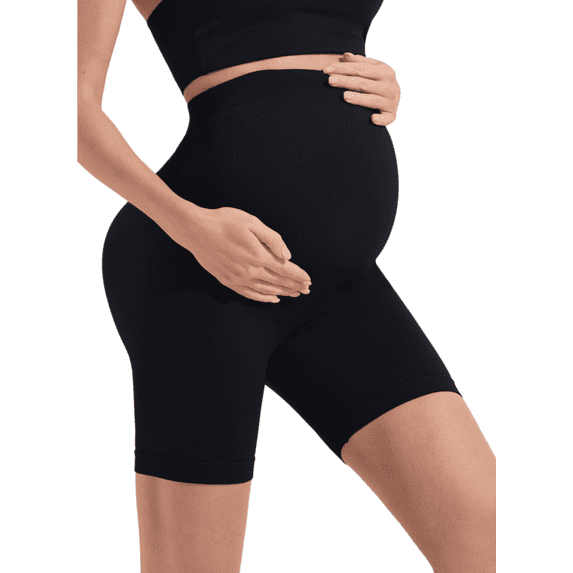 Women's Maternity Biker Shorts, Over Belly High Waist Pregnancy Yoga Shorts, Seamless Stretch Workout Shorts