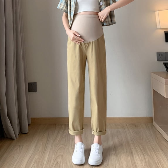 Women's Maternity Capri Pants Over The Belly Soft Lounge Cropped Pants Stretch Wide Leg Pregnancy Capris Trousers