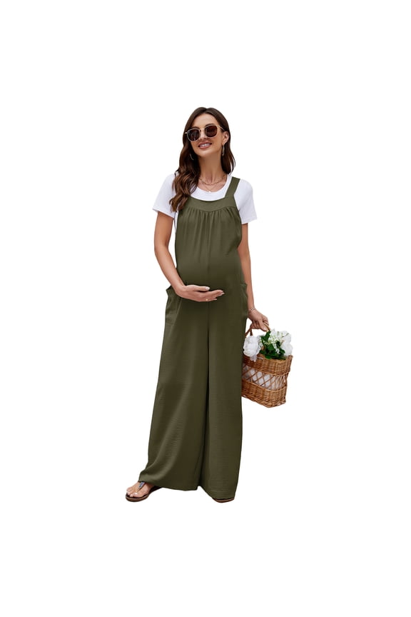 Women's Maternity Casual Loose Jumpsuit Sleeveless Tie Loose Jumpsuit with Pockets