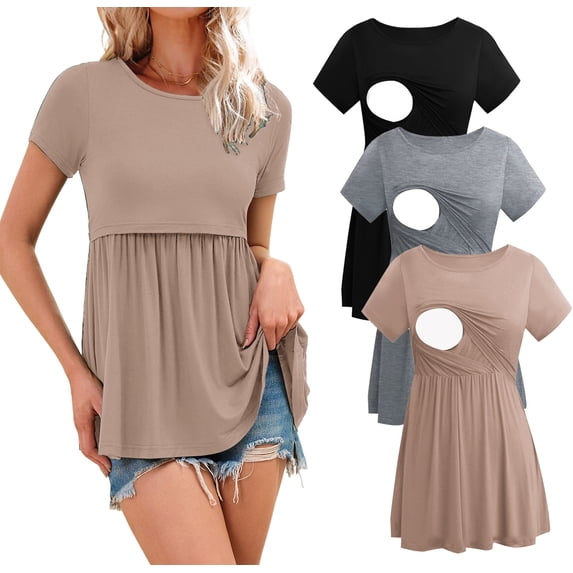 Women's Maternity Clothes Short Sleeve Nursing Tops Breastfeeding Shirts 3-Pack