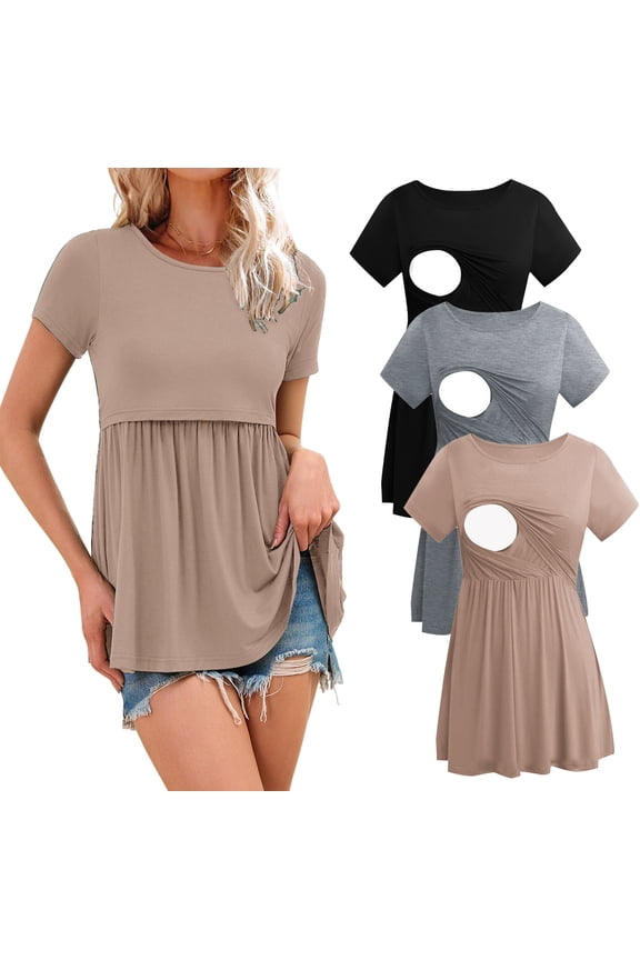 Women's Maternity Clothes Short Sleeve Nursing Tops Breastfeeding Shirts 3-Pack