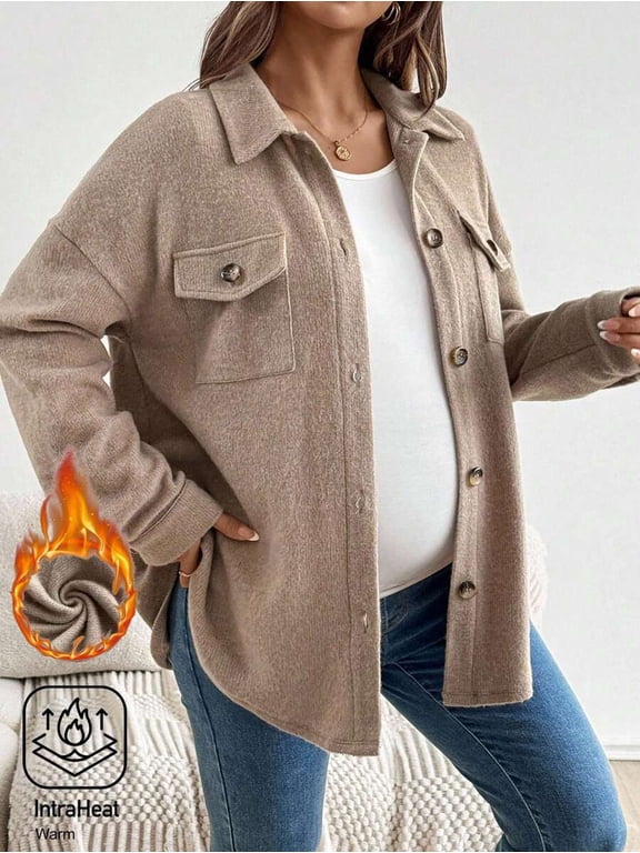 Women's Maternity Collared Lightweight Jacket, Button Detail Boho Chic Outerwear for Fall