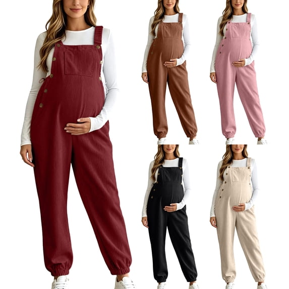 Women's Maternity Corduroy Sleeveless Overalls Fall Adjustable Strap Cuffed Ankle Fashion Casual Pregnancy Jumpsuit S-XXL