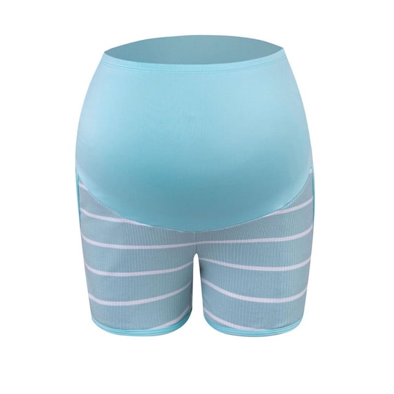 Women's Maternity Cotton Striped Shorts Lounge Sleep Pajama Workout Comfy Stretchy Pregnancy Active Shorts with Pockets Blue L