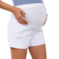 thumbnail image 1 of Women's Maternity Denim Shorts High Waist Distressed Cuffed Hem Jeans Short Pants Summer Casual Stretchy Comfy Jean Pregnancy Shorts, 1 of 6