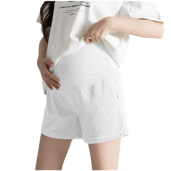 Women's Maternity Denim Shorts Over Belly Pregnancy Lounge Workout Jeans Short with Pockets