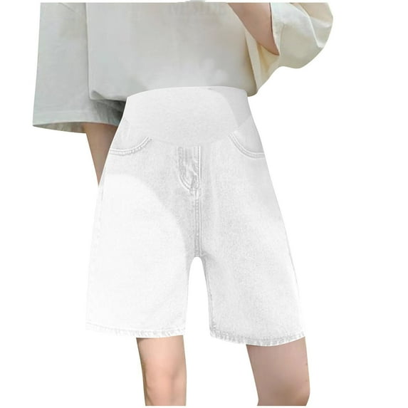 Women's Maternity Denim Shorts Over Belly Pregnancy Lounge Workout Jeans Short with Pockets