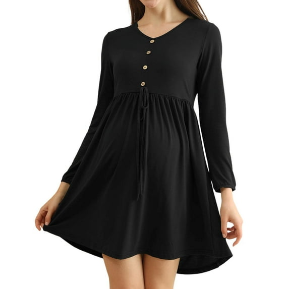 Women's Maternity Dress - Long Sleeve High Waist Button Up, Summer Mini Dress for Pregnancy, Casual Crew Neck Nursing Wear,Size for XL