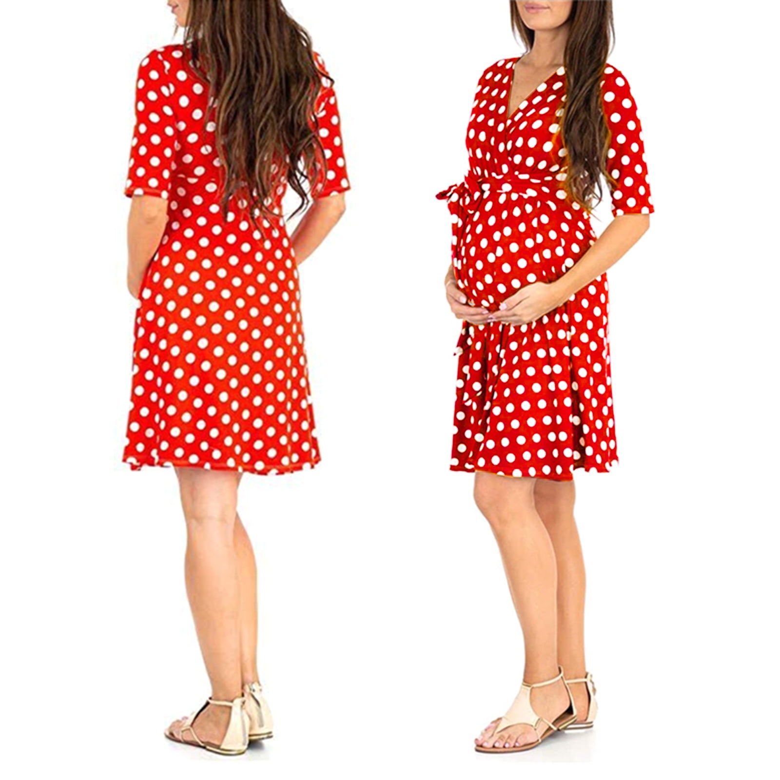 Women's Maternity Dress Long Sleeve V Neck Tie Front Pregnancy Bodycon ...