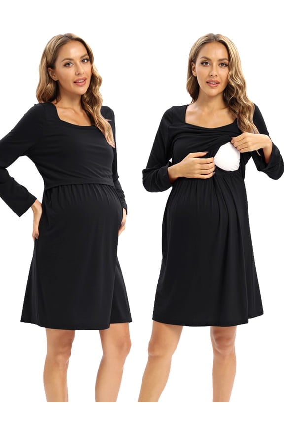 Women's Maternity Dress Nursing Nightgown Breastfeeding Full Slips Sleepwear S-3XL