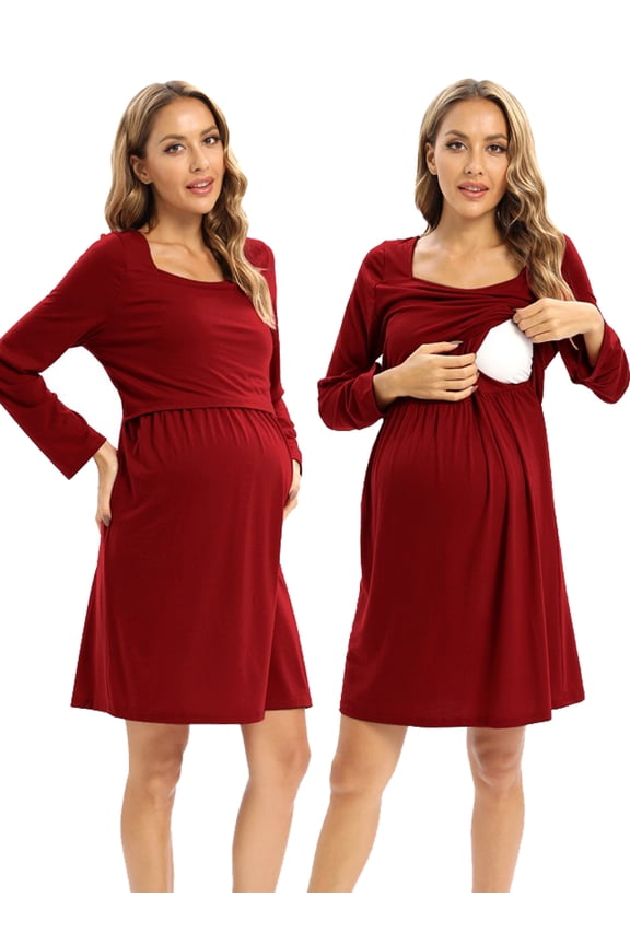 Women's Maternity Dress Nursing Nightgown Breastfeeding Full Slips Sleepwear S-3XL