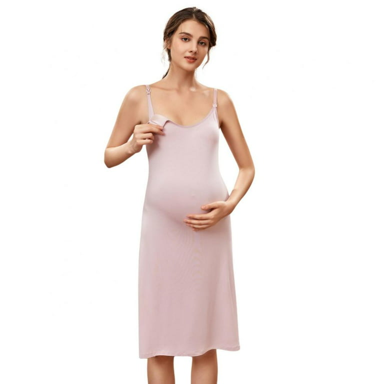 Women's Maternity Dress Nursing Nightgown Breastfeeding Full Slips  Sleepwear With Pad 