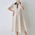 thumbnail image 1 of Women's Maternity Dress Short Sleeve Lapel Button Color Block Pregnancy Casual Loose Dresses Beige L, 1 of 5
