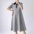 thumbnail image 1 of Women's Maternity Dress Short Sleeve Lapel Button Color Block Pregnancy Casual Loose Dresses Gray M, 1 of 5