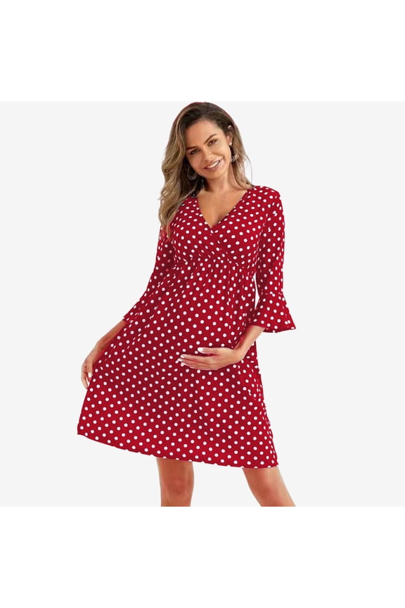 Women's Maternity Dress Three-quarter Sleeves Base Layer Elastic V-neck Dress Women's Maternity Dress