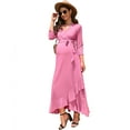 thumbnail image 1 of Women's Maternity Dress V Neck 3/4 Sleeve Ruffle Long Dress High Waist A Line Maxi Dress with Belt, 1 of 5