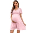thumbnail image 1 of Women's Maternity Dress V Neck Short Sleeve Swiss Polka Dot Midi Dress Summer Casual A Line Dress, 1 of 5