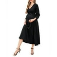 thumbnail image 1 of Women's Maternity Dress V-neck Long Sleeve Pleated Maternity Casual Maxi Dresses, 1 of 5
