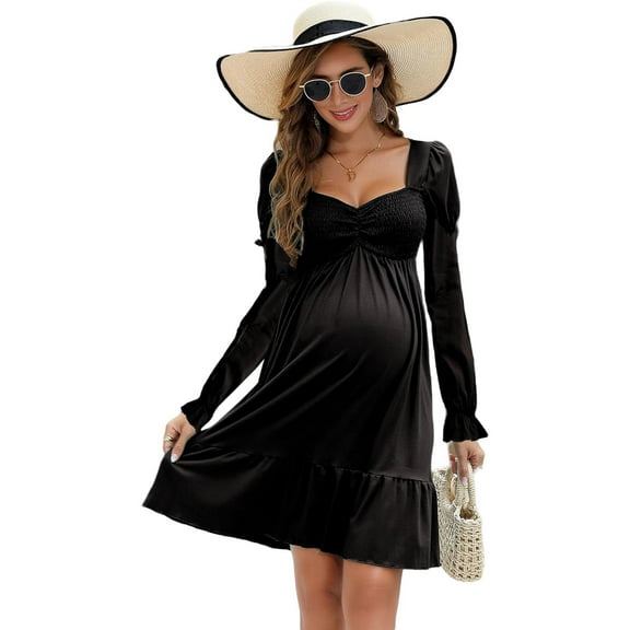 Women's Maternity Dresses A Line Sweetheart Neck Ruffle Flowy Mini Boho Maternity Dress