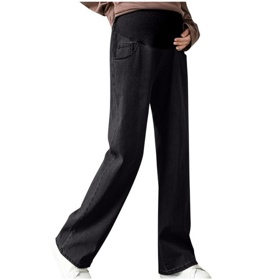 Women's Maternity Flare Jeans Mid-Rise Stretchy Bell Bootcut Jeans Denim Pregnancy Pants, S-XXL Black XXL