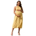 thumbnail image 1 of Women's Maternity Halter Neck Sleeveless Summer Dress Casual Boho Ruched Back Strap Maxi Dress, 1 of 5