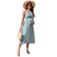 thumbnail image 1 of Women's Maternity Halter Neck Sleeveless Summer Dress Casual Boho Ruched Back Strap Maxi Dress, 1 of 5