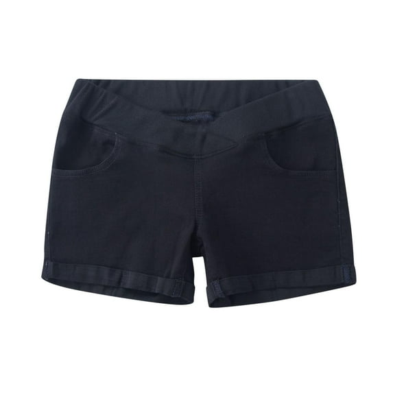 Women's Maternity Jean Shorts Solid Color High Waist Distressed Cuffed Hem Denim Shorts Summer Casual Loose Short Pants with Pants