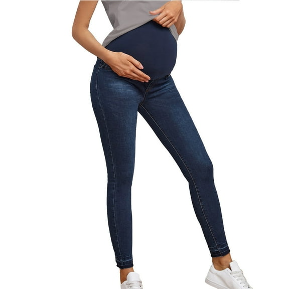 Women's Maternity Jeans Over Belly Comfy Stretch Boyfriend Jeans Denim Pregnancy Pants Blue S