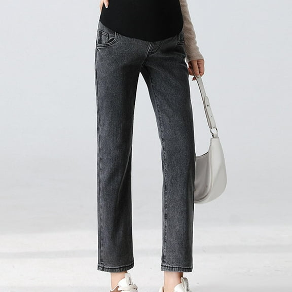 Women's Maternity Jeans Over Belly Comfy Stretch Boyfriend Jeans Denim Pregnancy Pants Dark Gray XL