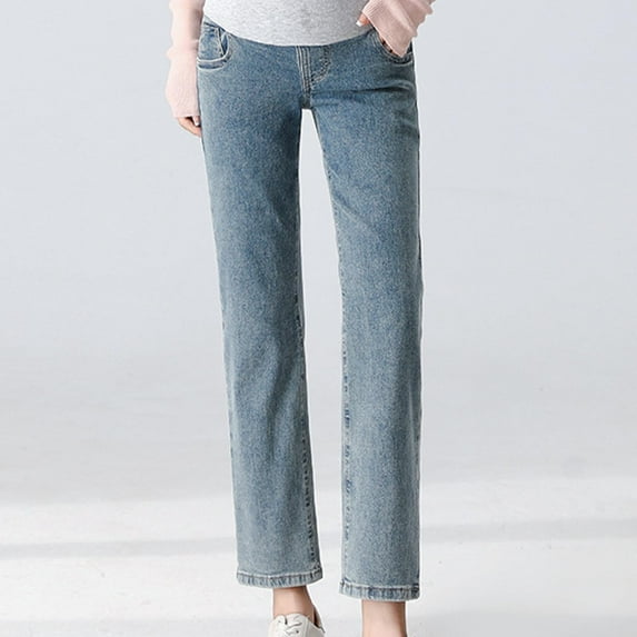 Women's Maternity Jeans Over Belly Comfy Stretch Boyfriend Jeans Denim Pregnancy Pants Light Blue M