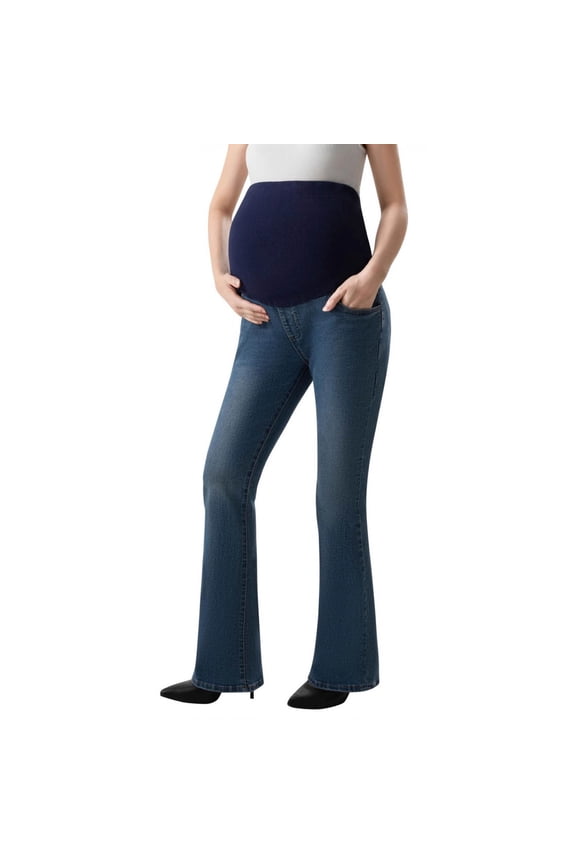 Women's Maternity Jeans Over Belly Comfy Stretch Jeans Loose Pregnancy Pants,Blue,S