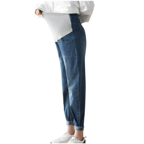 Women's Maternity Jeans Over Belly Skinny Denim Jeggings Comfy Stretch Pregnancy Pants Blue M
