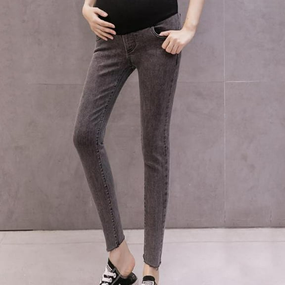 Women's Maternity Jeans Over Belly Skinny Denim Jeggings Comfy Stretch Pregnancy Pants Dark Gray XXXL