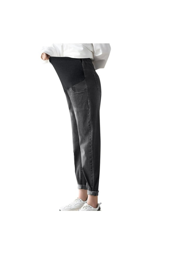 Women's Maternity Jeans Over Belly Skinny Denim Jeggings Comfy Stretch Pregnancy Pants Gray L