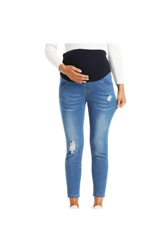 Women's Maternity Jeans Over Belly Skinny Denim Jeggings Comfy Stretch Pregnancy Pants Light Blue xxl
