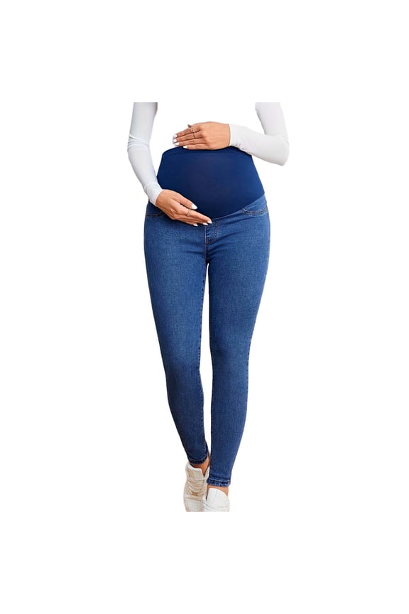 Women's Maternity Jeans Stretch Boyfriend Jeans Over Belly Loose Pregnancy Denim Pants Blue M