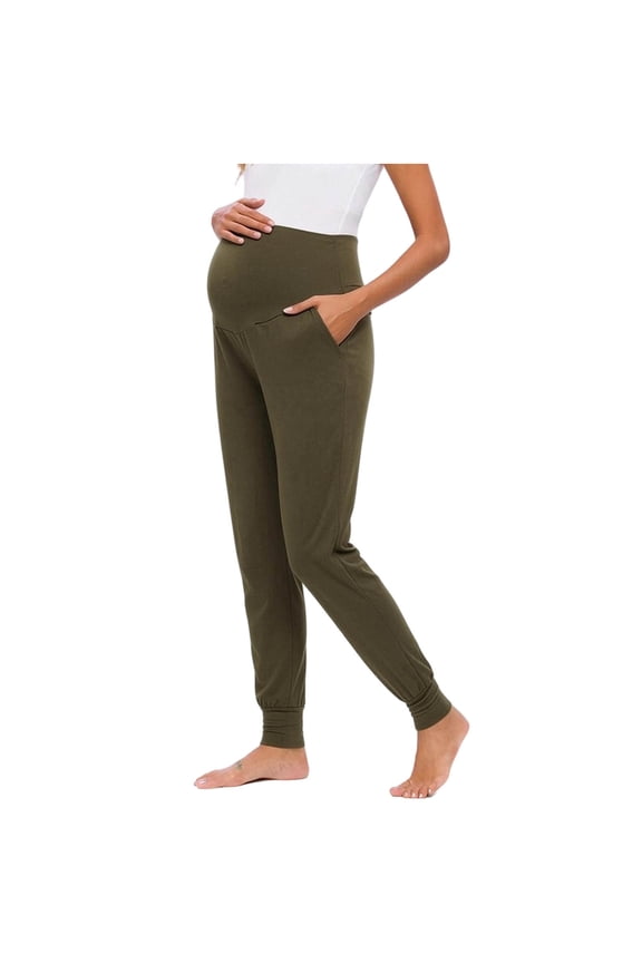 Women's Maternity Joggers Over The Belly High Waist Stretch Casual Lounge Trousers with Pockets for All Trimesters
