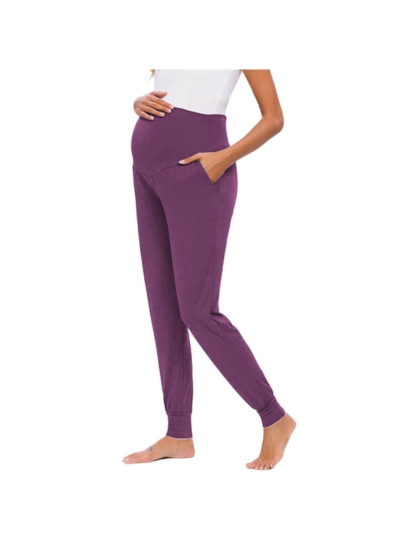 Women's Maternity Joggers Over The Belly High Waist Stretch Casual Lounge Trousers with Pockets for All Trimesters