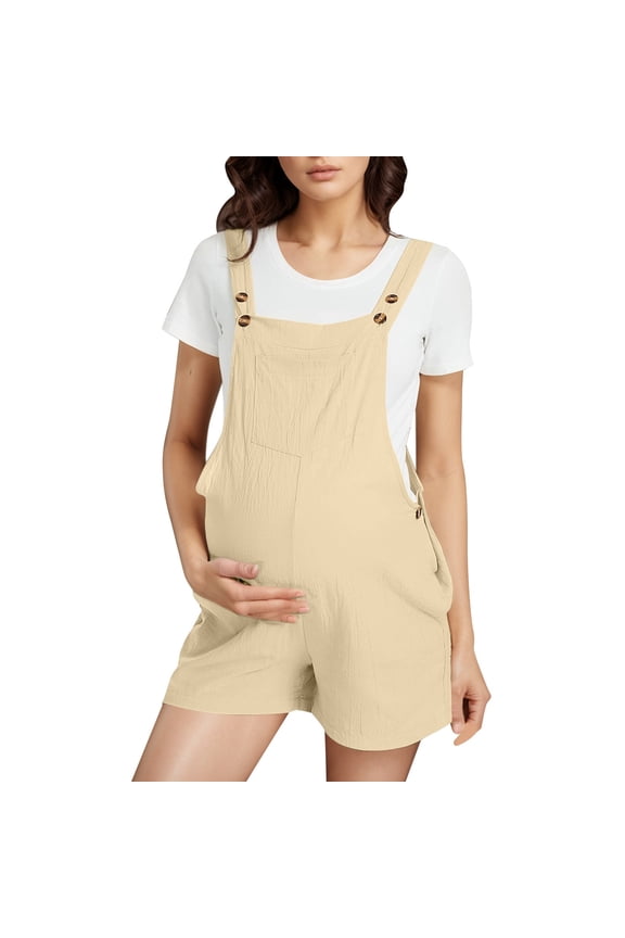 Women's Maternity Jumpsuit – Adjustable Strap Short Overalls – Pregnancy Romper with Pockets – Sizes S-XL